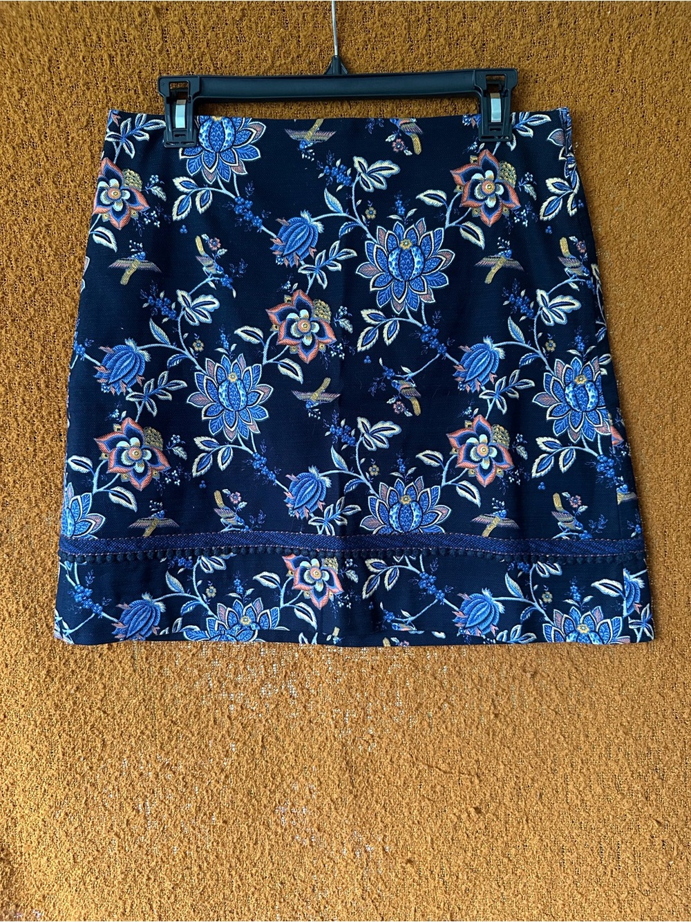 LOFT Navy Floral Mini Skirt with Blue and Peach Accents